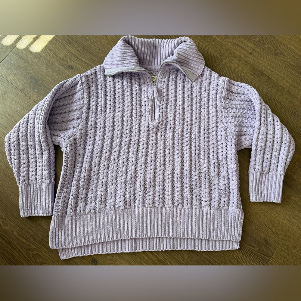 Aerie Cable Car Quarter Zip Oversized Comfy Sweater Lilac Purple Size XXL